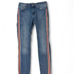 Zara Blue Denim Jeans Z1975 with red stripe size USA 8